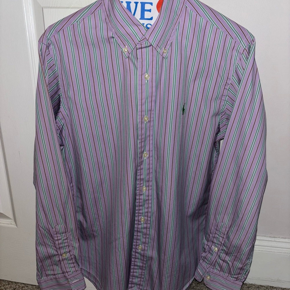 Ralph Lauren Men’s Custom Fit Purple Striped Button-Down Dress Shirt Sz S